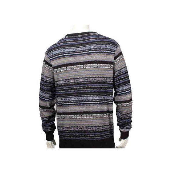 Шерстяной мужской вязаный свитер с круглым вырезом, пуловер, зимний мужской свитер в полосатом узоре - 11997101