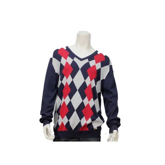 Argyle Sweater Design For Men Intarsia Patterns V Шея с длинным рукавом Вязаный джемпер - 11999935