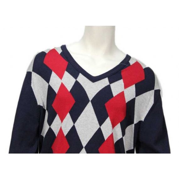 Argyle Sweater Design For Men Intarsia Patterns V Шея с длинным рукавом Вязаный джемпер - 11999935