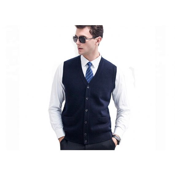 Кнопка мягкий акриловый деловой черный мужской вязаный кардиган свитер жилет для мужчин - 11613361