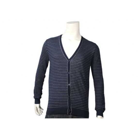 Кардиган свитера Книт длинных людей рукава случайных белый и полосатый цвет военно-морского флота - 11997348