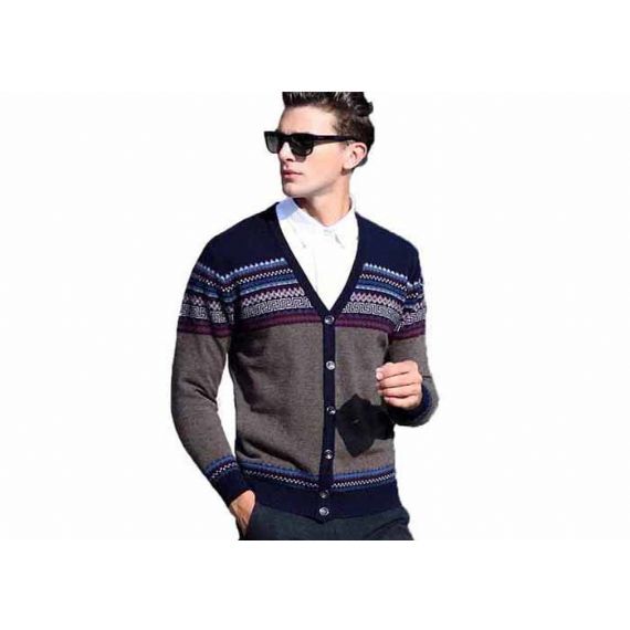 Мужской жаккардовый шерстяной кардиган с v-образным вырезом, свитер, вязаный шерстяной свитер на пуговицах для мужчин - 11202990
