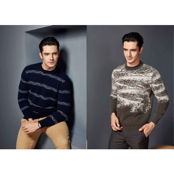 MTM Jacquard Made To Measure Свитера Кашемировый свитер из чистого трикотажа для мужчин - 11272402