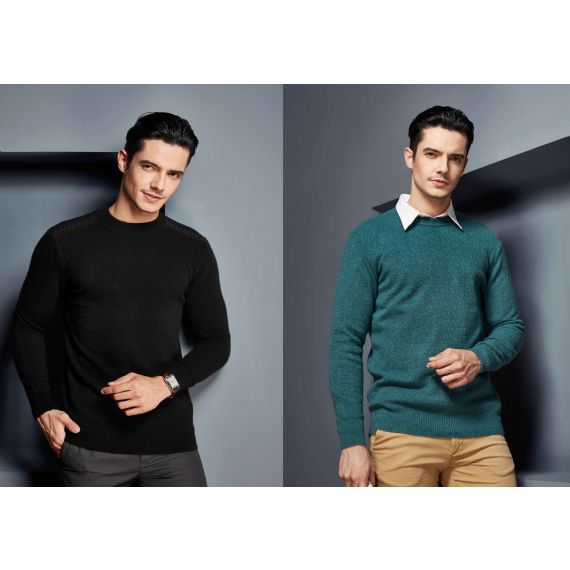 Мужские свитера ручной работы с круглым вырезом и длинным рукавом Свитера из чистого кашемира - 11272404