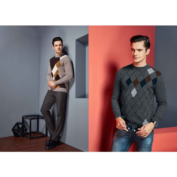 Одежда из кашемира с круглым вырезом Intarsia связала на заказ свитер из 100 кашемиров - 11272412