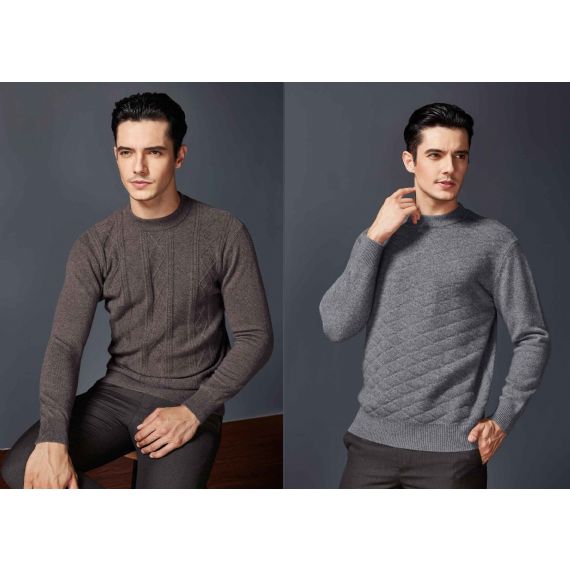 Свитер с круглым вырезом, вязаный на заказ, кашемировый трикотаж S ~ 4XL для мужчин - 11272414