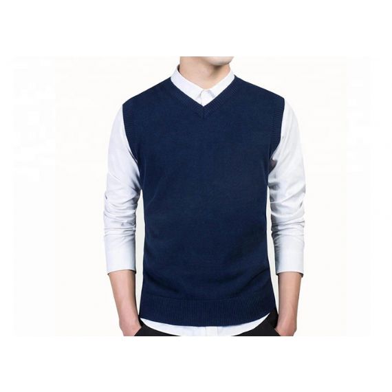 V Шея Офис Вязаный Джерси Шаблон Хлопок Мужская Черный Безрукавный Свитер Жилет - 11613313
