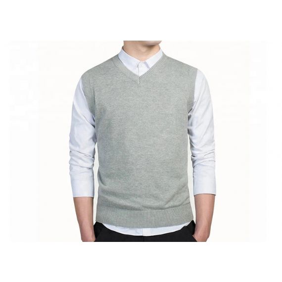 V Шея Офис Вязаный Джерси Шаблон Хлопок Мужская Черный Безрукавный Свитер Жилет - 11613313