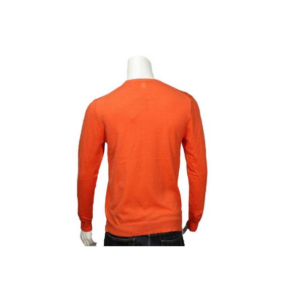 Хлопок и лайкра свитера пуловера оранжевых людей связанные равниной для осени - 11997507