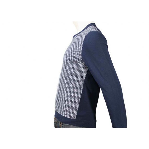 Мужской жаккардовый вязаный зимний темно-синий пуловер с круглым вырезом, свитер из хлопка и полиэстера - 11997616