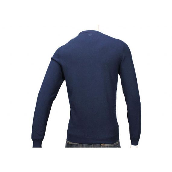Мужской жаккардовый вязаный зимний темно-синий пуловер с круглым вырезом, свитер из хлопка и полиэстера - 11997616