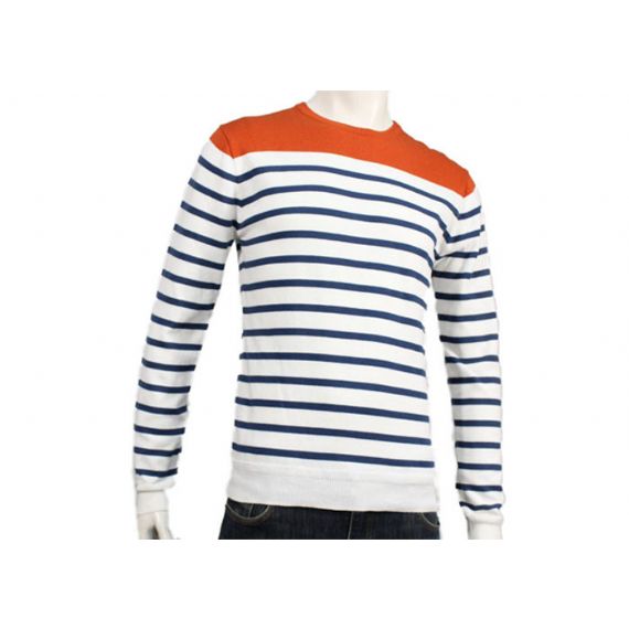 Свитер Книт простых людей шеи экипажа на синь и белизна Стрипед весны и осени - 11997628