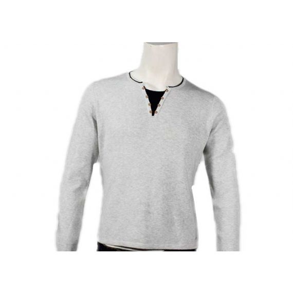 Свитера хлопка длинных людей рукава Пуловер стильной в кнопки шеи полностью связанный иглой - 11998678