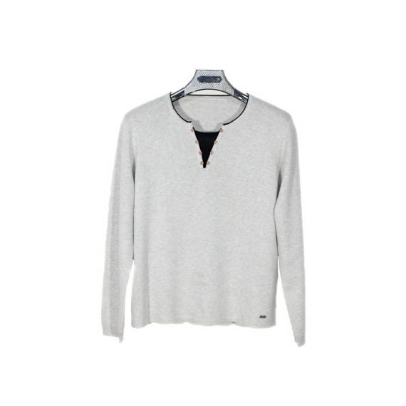 Свитера хлопка длинных людей рукава Пуловер стильной в кнопки шеи полностью связанный иглой - 11998678