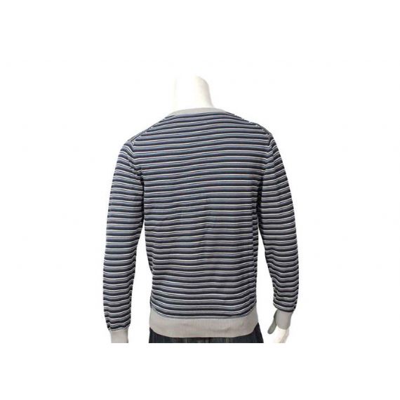 Свитер или свитер V-образного выреза из хлопка с акриловым узором в полоску с рукавом в рубчик - 11999241