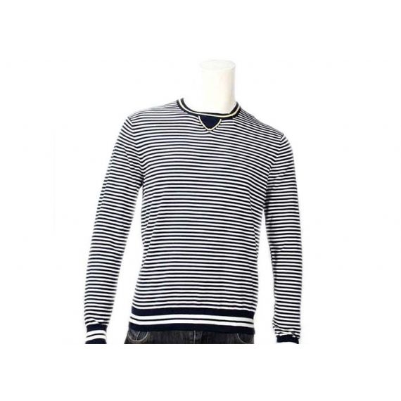 Рукав хлопка зимы свитера Книт современных людей полосатого прыгуна длинный в сером цвете - 11999491