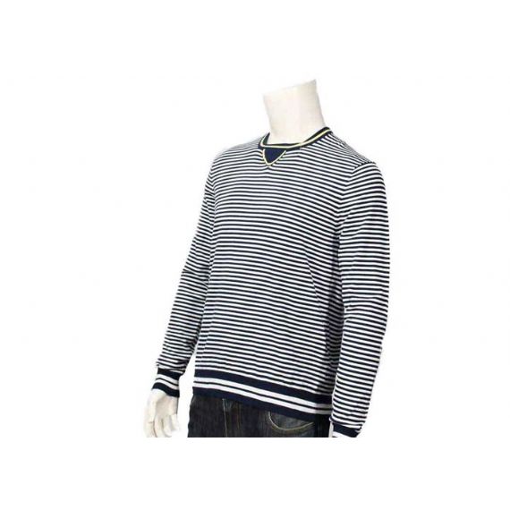 Рукав хлопка зимы свитера Книт современных людей полосатого прыгуна длинный в сером цвете - 11999491