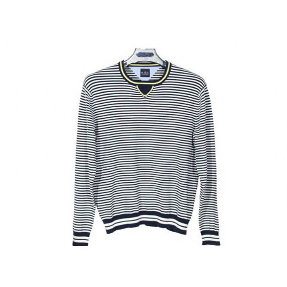 Рукав хлопка зимы свитера Книт современных людей полосатого прыгуна длинный в сером цвете - 11999491