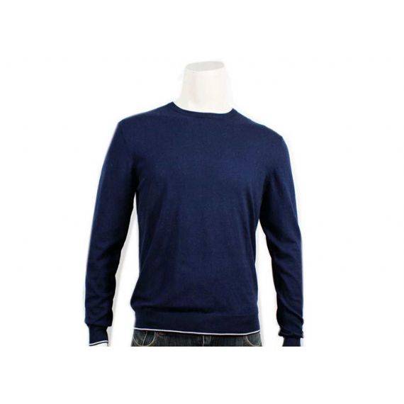 Темно-синий 12GG Тонкий весенний джемпер Мужские трикотажные изделия с мягкой ручкой Круглый воротник - 12000165