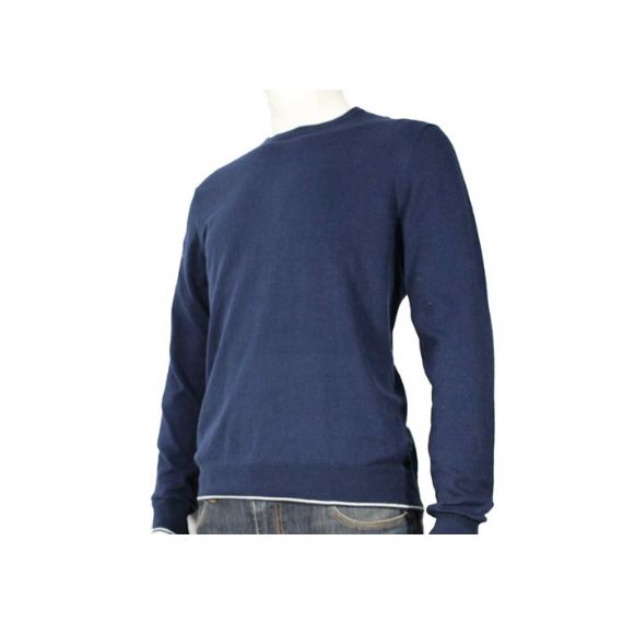 Темно-синий 12GG Тонкий весенний джемпер Мужские трикотажные изделия с мягкой ручкой Круглый воротник - 12000165