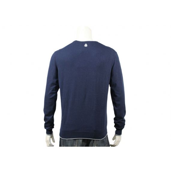 Темно-синий 12GG Тонкий весенний джемпер Мужские трикотажные изделия с мягкой ручкой Круглый воротник - 12000165