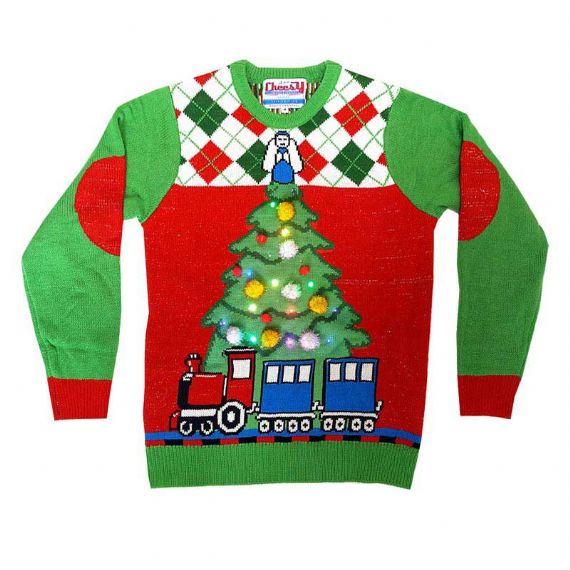 Train Pine Crew Neck Mens Light Up Ugly Christmas Sweater - 11153751