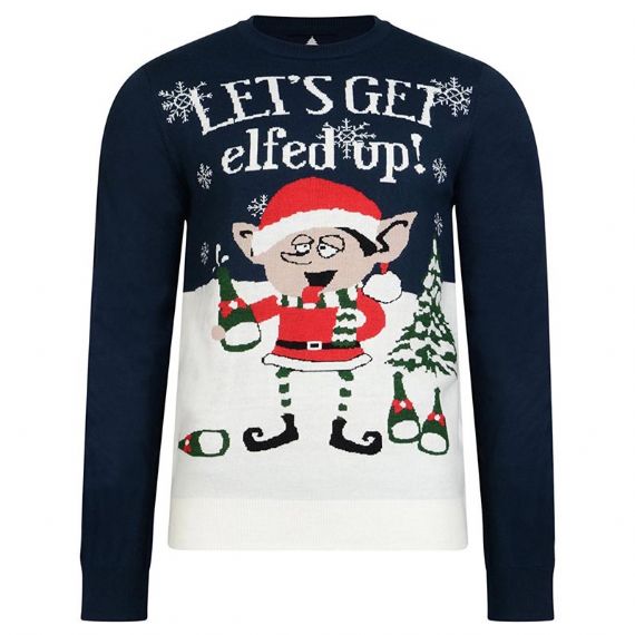 Жаккардовые вязаные свитера с круглым вырезом Get Drunk Elfed Up - 11179941