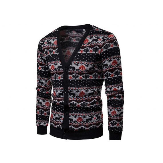 Хлопковый акриловый сплошной принт Ugly Christmas Sweater V-образный вырез на пуговицах Кардиган Рождественские джемперы - 11658034