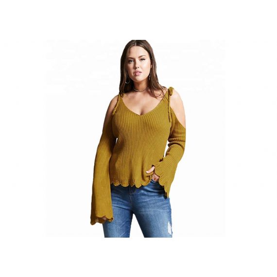 Сексуальный уютный вязаный свитер с заниженными плечами - 11202464