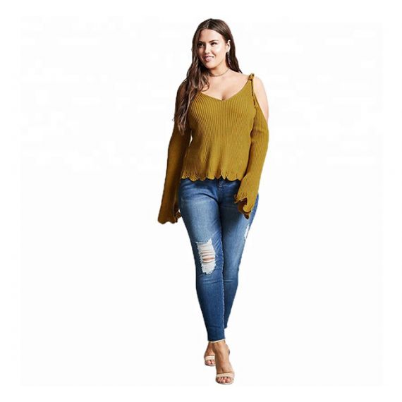 Сексуальный уютный вязаный свитер с заниженными плечами - 11202464