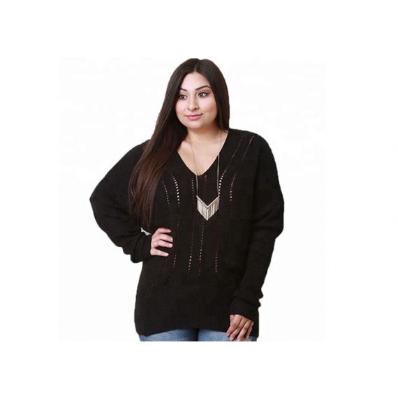 Полый свободный свитер с V-образным вырезом - 11272269