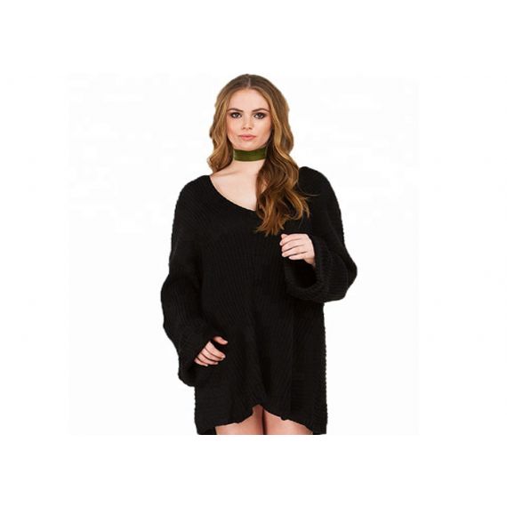 Платье-свитер больших размеров с длинным рукавом и V-образным вырезом - 11272273