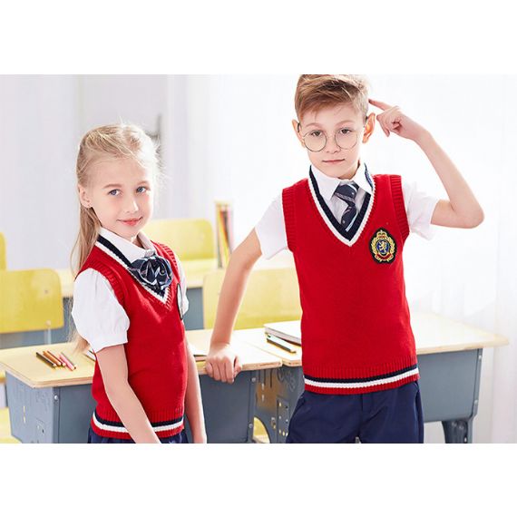 Цвет свитеров кардигана школьной формы шеи анти- Пиллинг в красный и белый - 11810059