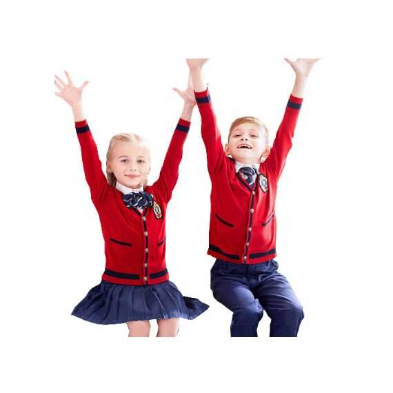 Полиэстер/материал хлопка наборов свитеров кардигана начальной школы и юбок шотландки - 11810481