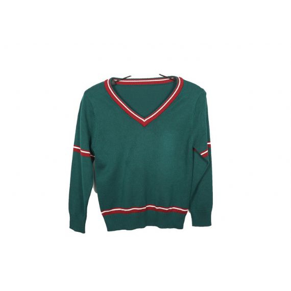 Зеленый свитер кардигана школы свитеров школьной формы кнопки шеи в связанный нервюрой - 12324194