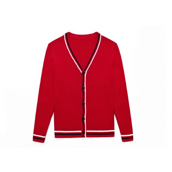 Красный Стрипед длинный кардиган кнопки свитера Книт детей рукава с вышивкой - 12393988