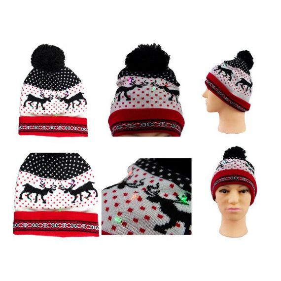 Акриловый узор северного оленя Теплые зимние аксессуары Светодиодная вязаная рождественская шапка - 12209181