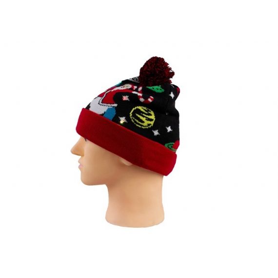 Светодиодный жаккардовый кабель, вязаная теплая помпонная шапка, мягкая женская рождественская шапочка с помпоном - 12219779