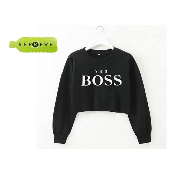 Экологичный укороченный топ с длинными рукавами и принтом - 13131401