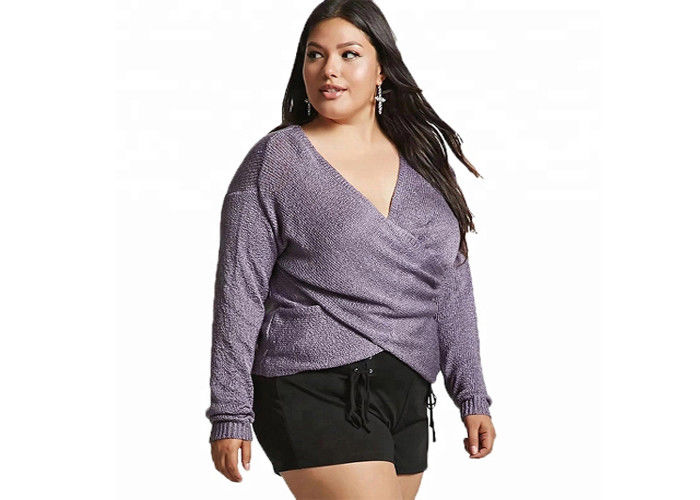Purple V Neck Plus Size Clothing 6xl Long Sleeve Pullover Sweater
